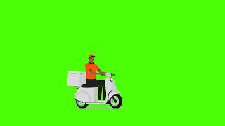 delivery guy with scooter animation Green Screen download