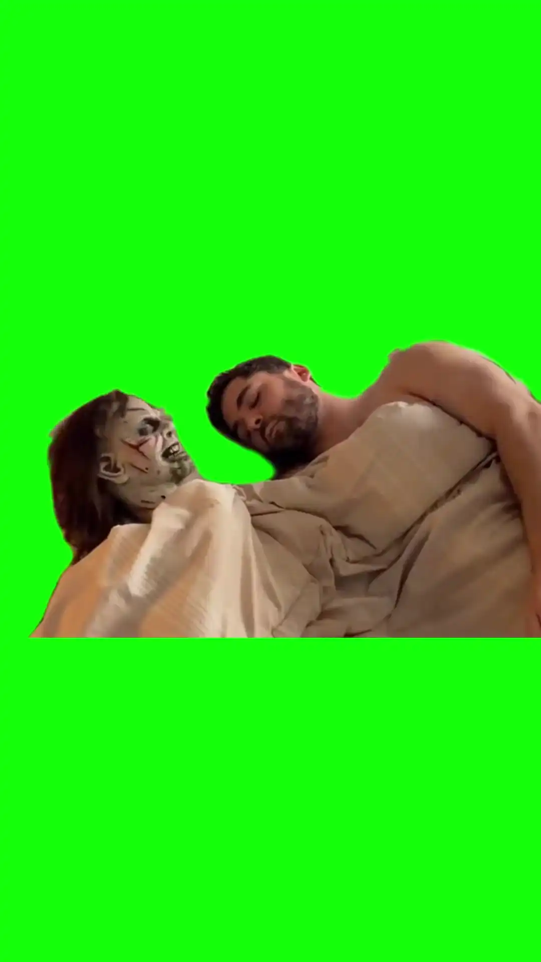 Man sleeping next to zombie Meme Green Screen